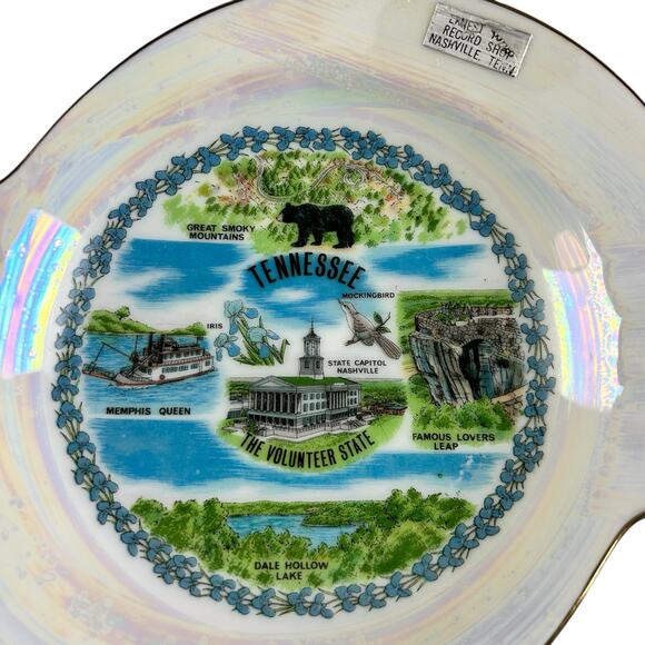 Tennessee Souvenir Ashtray White Opalescence Gold Tone Trim Mid Century Ceramic - Picture 3 of 8